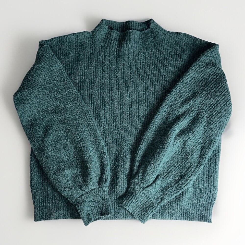 Pink Rose Teal Chenille Sweater Women’s Medium Mock Neck Cozy Pullover